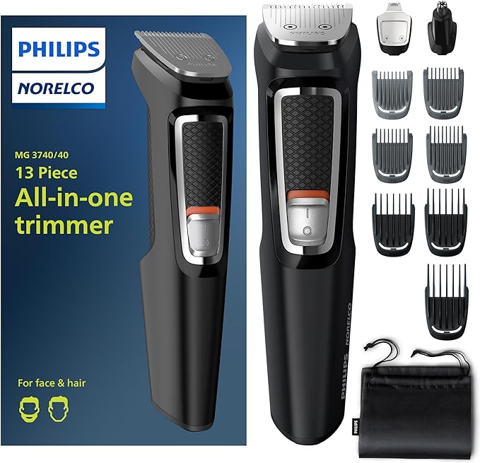 Norelco Philips Multi Groomer All-in-One Trimmer Series 3000-13 Piece Mens Grooming Kit for Beard